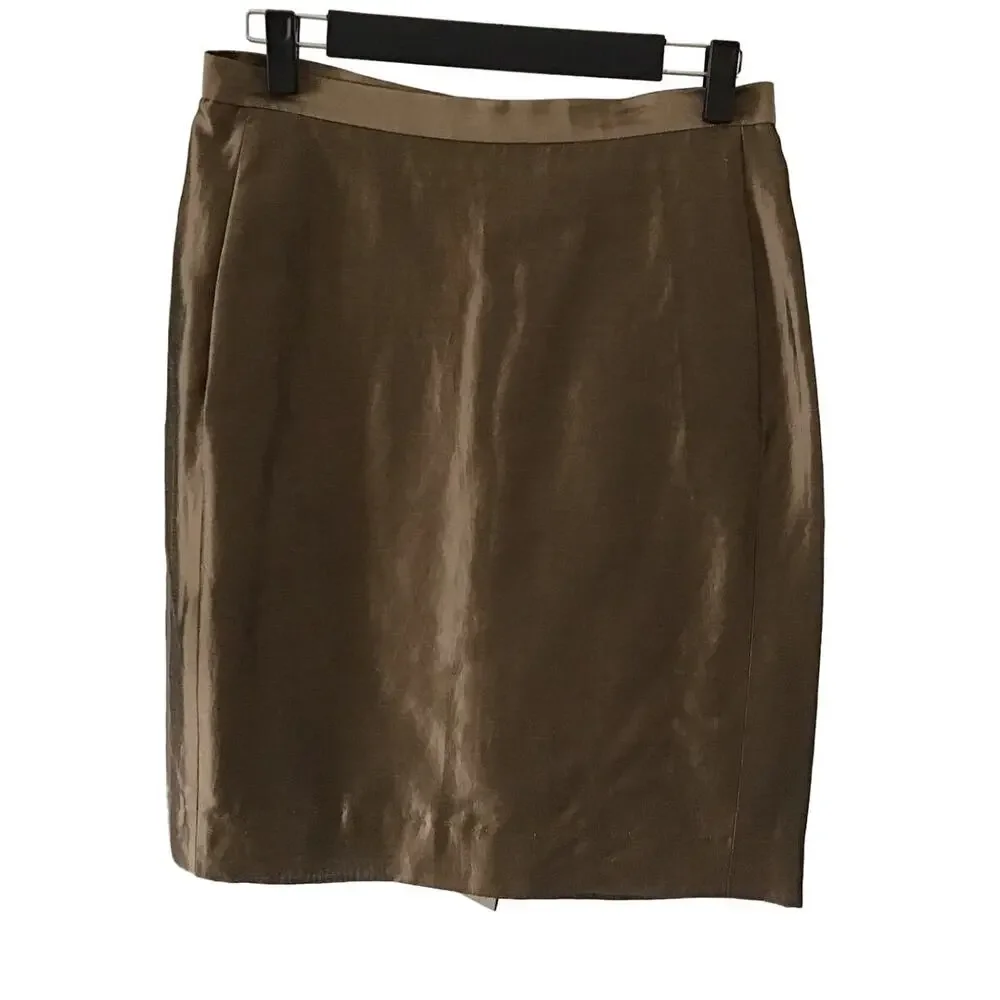 Emanuel Emanuel Ungaro Vintage Brown Linen Blend Pencil Skirt 12/46